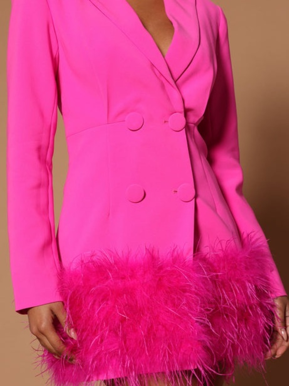 Fashion Nova Hot Pink Feather Hem Blazer - Picture 9 of 15